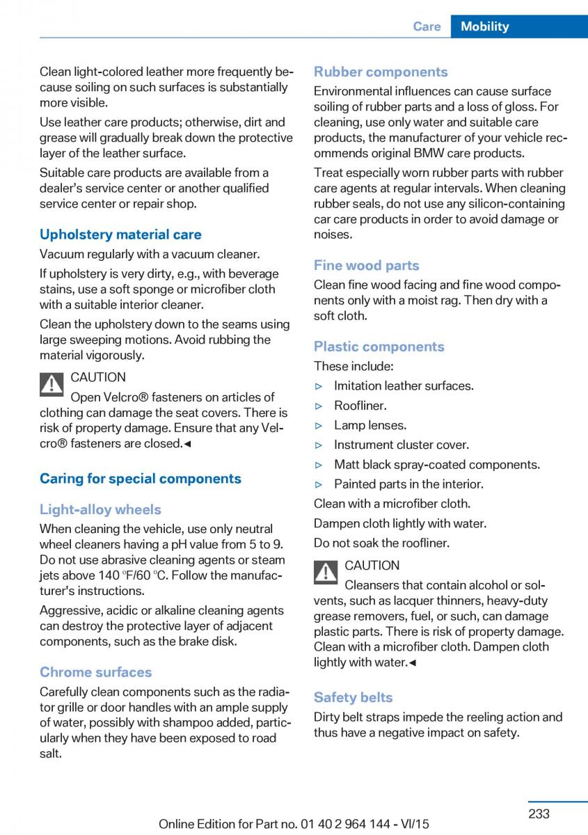 BMW X4 F26 owners manual / page 233