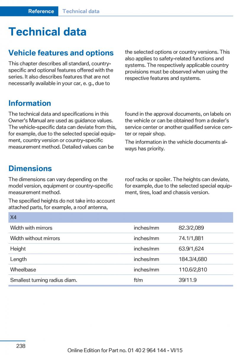 BMW X4 F26 owners manual / page 238