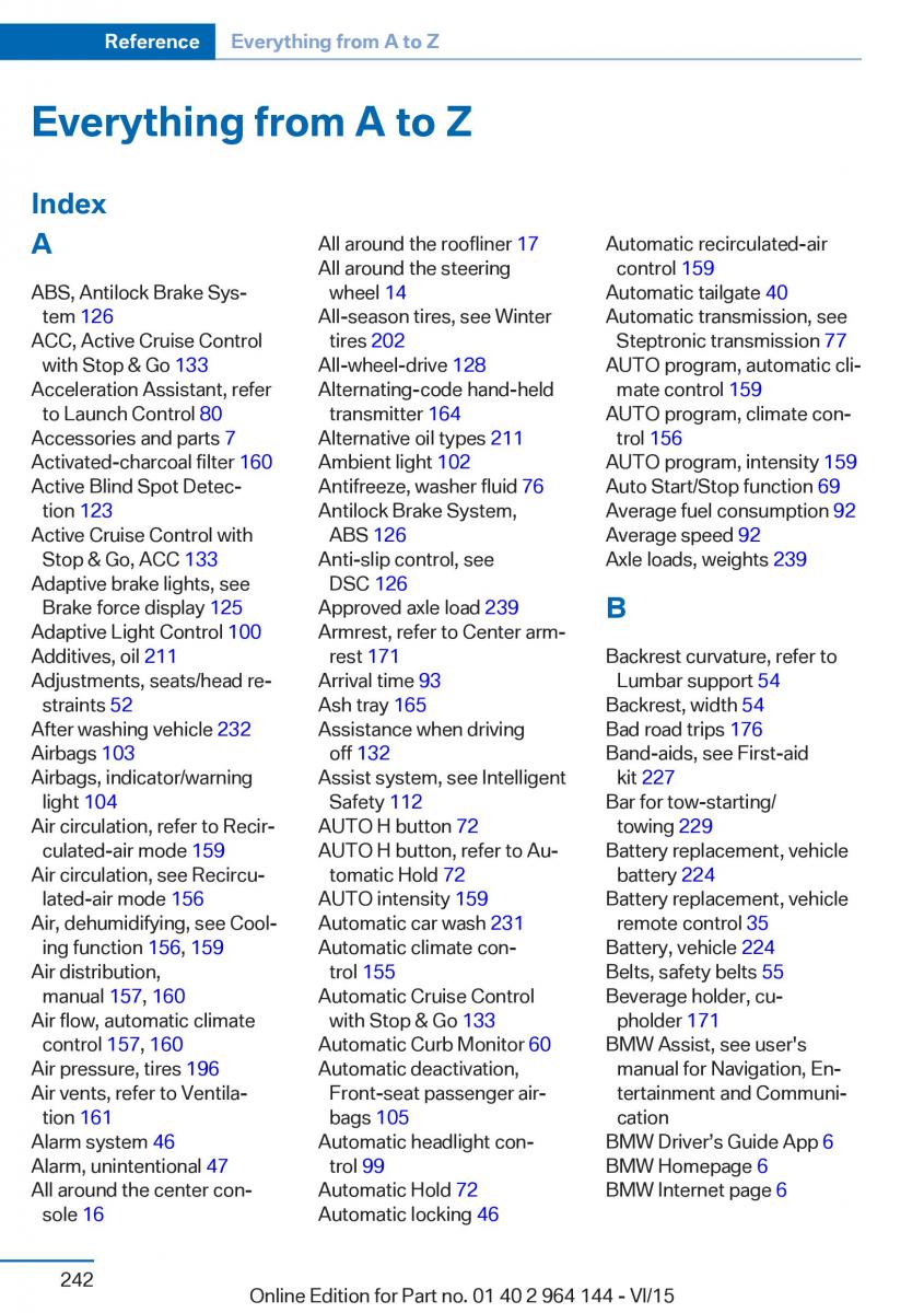 BMW X4 F26 owners manual / page 242