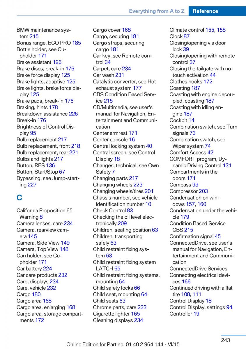 BMW X4 F26 owners manual / page 243