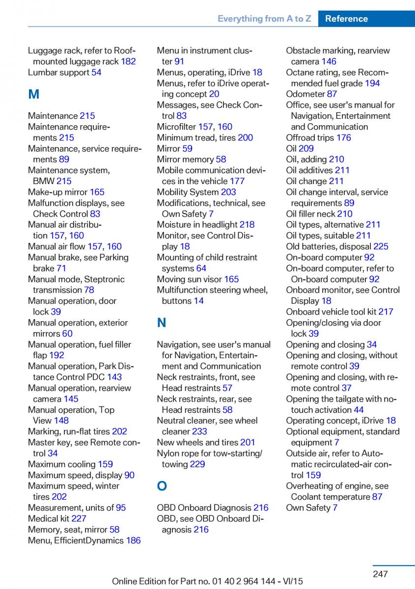 BMW X4 F26 owners manual / page 247