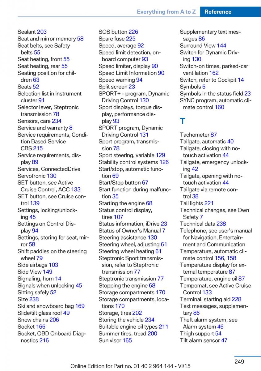 BMW X4 F26 owners manual / page 249