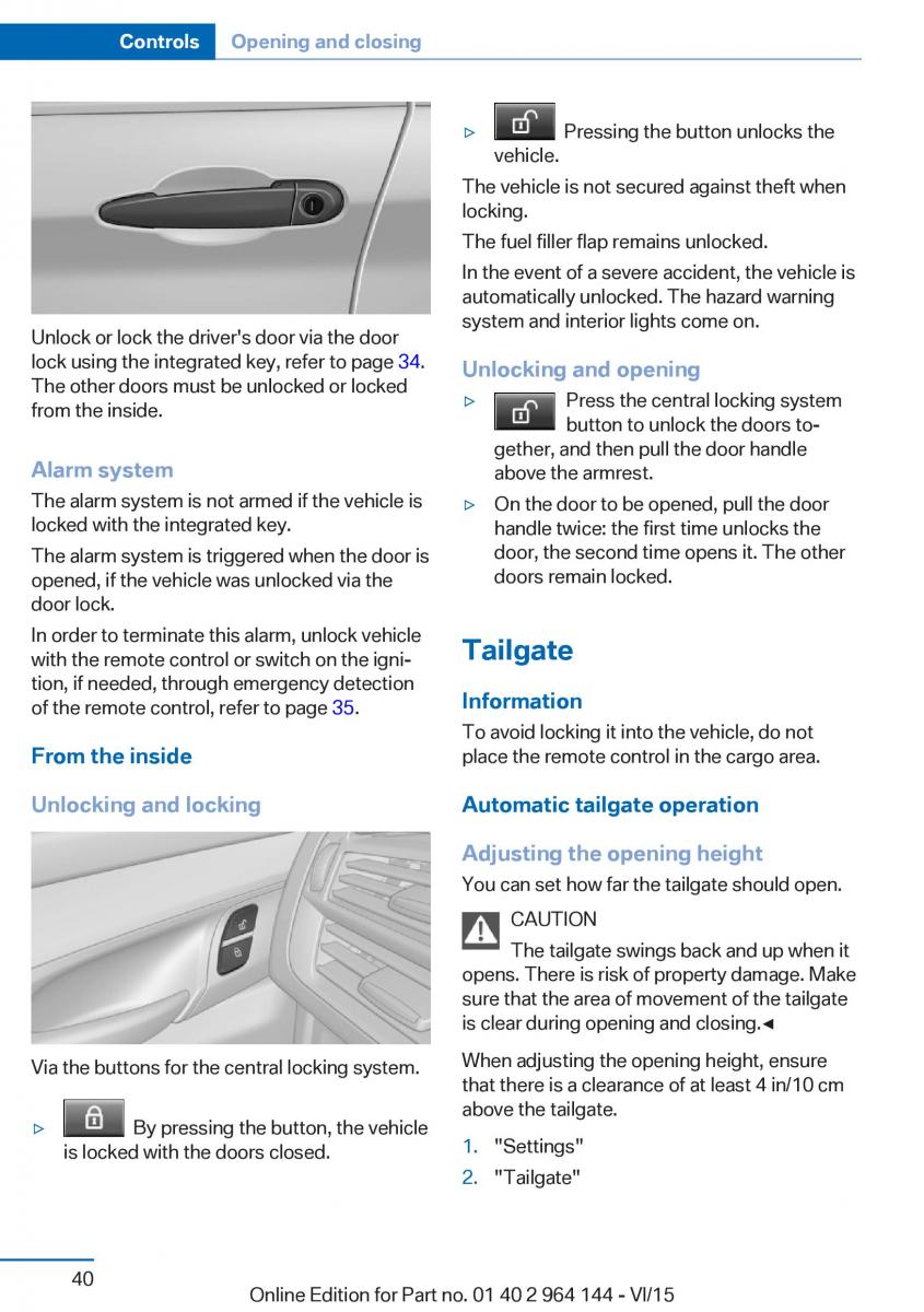 BMW X4 F26 owners manual / page 40