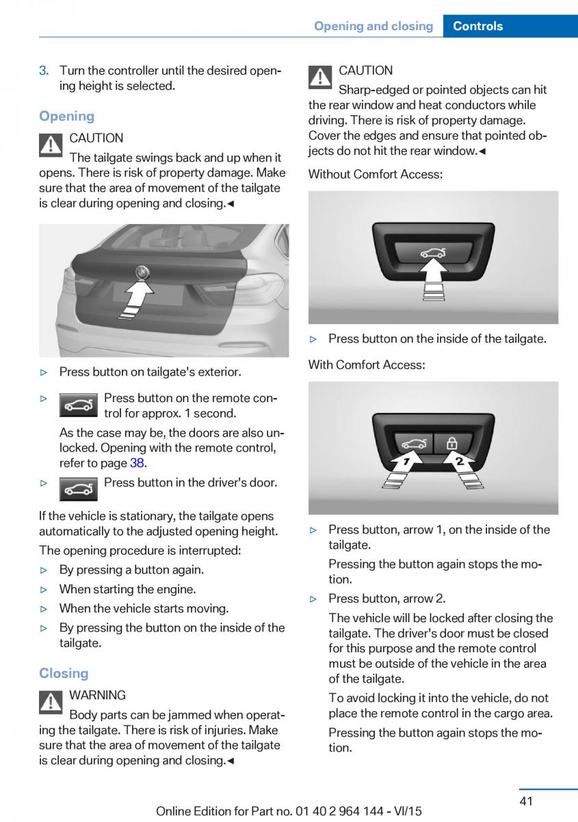 BMW X4 F26 owners manual / page 41