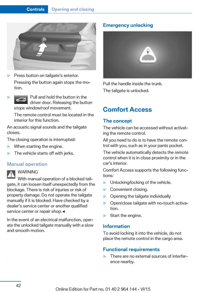 BMW X4 F26 owners manual / page 42