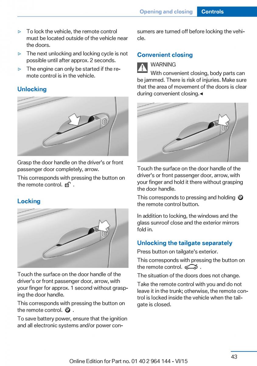 BMW X4 F26 owners manual / page 43