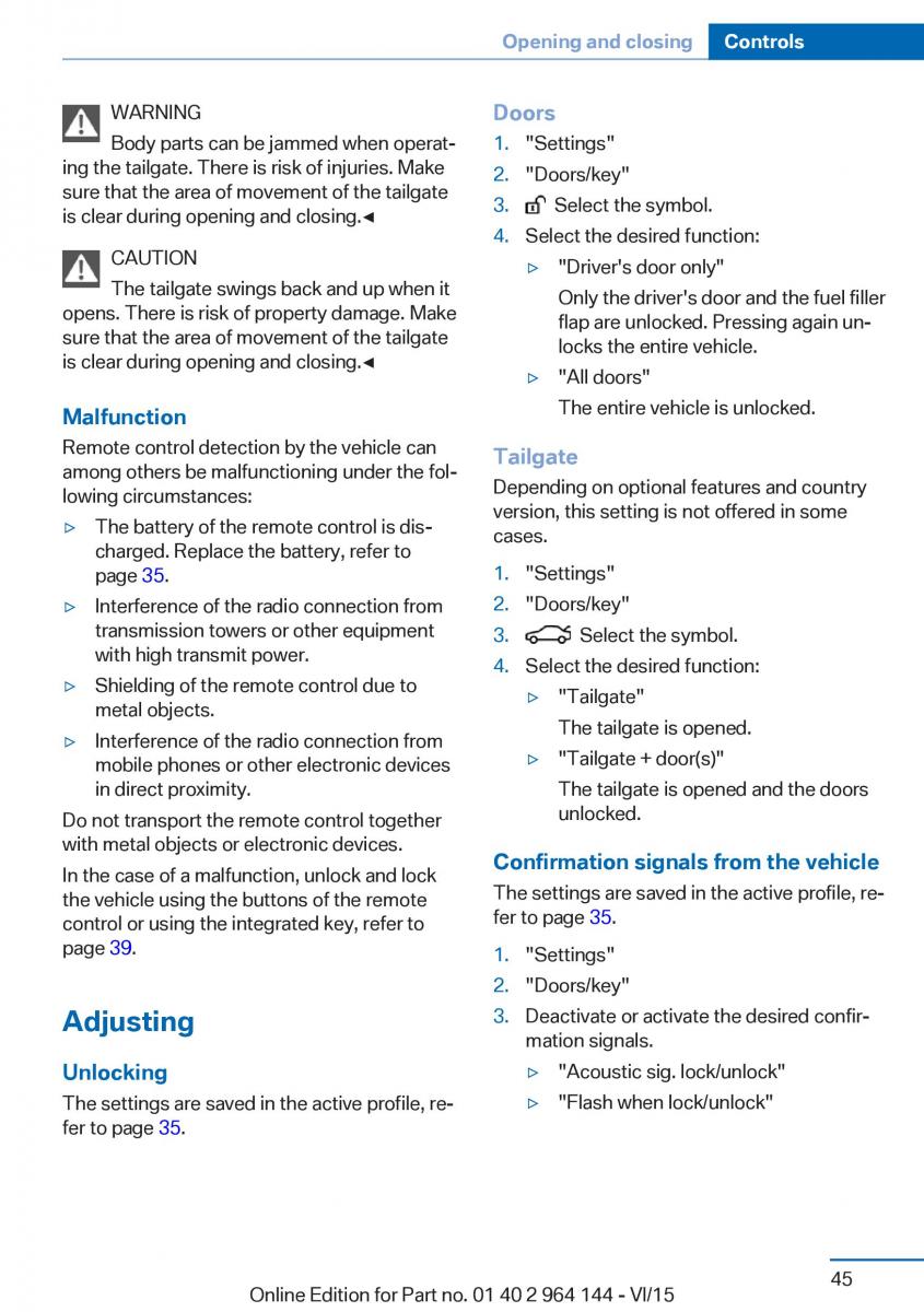 BMW X4 F26 owners manual / page 45