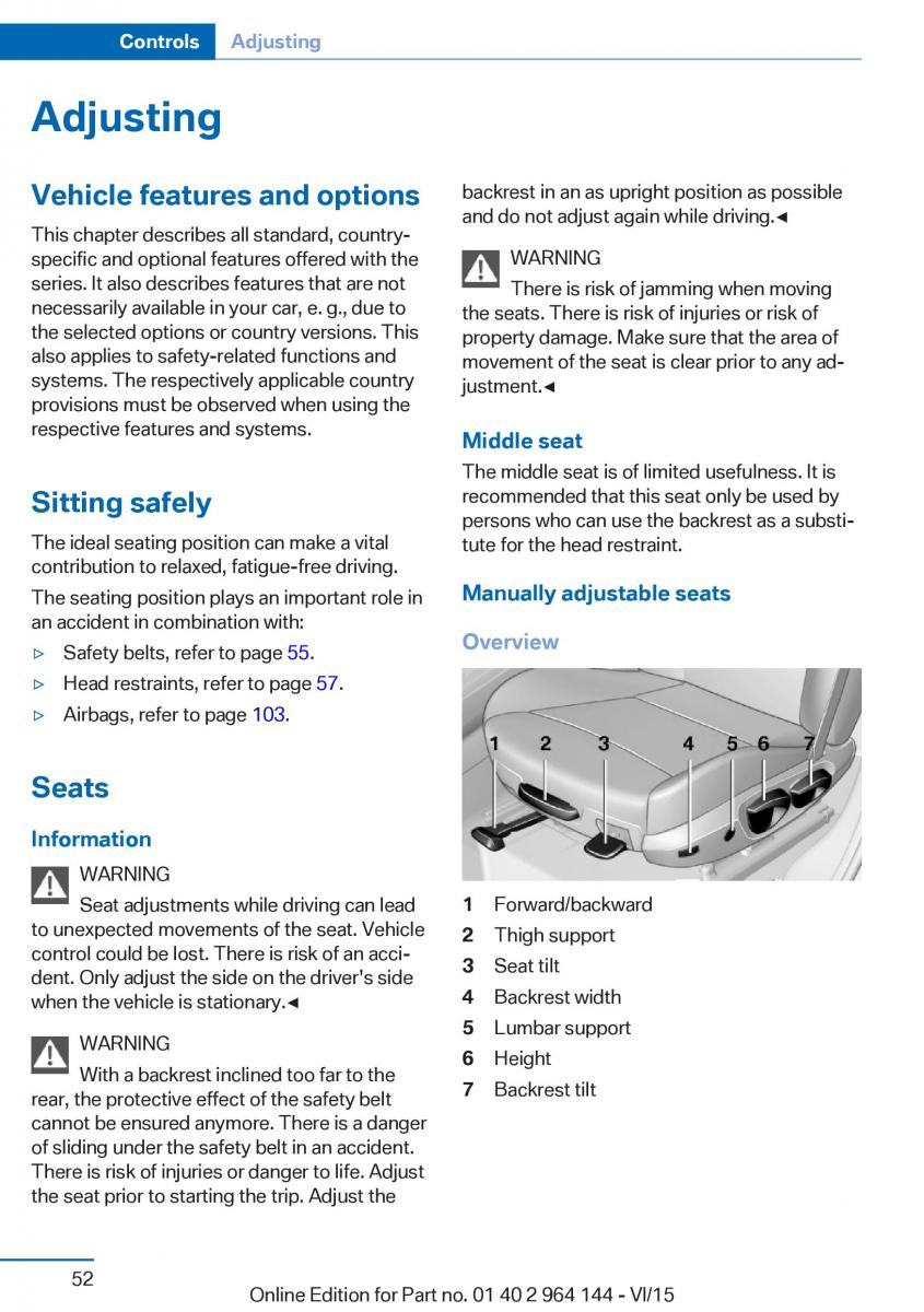 BMW X4 F26 owners manual / page 52