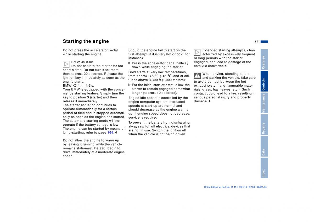 BMW X5 E53 owners manual / page 63