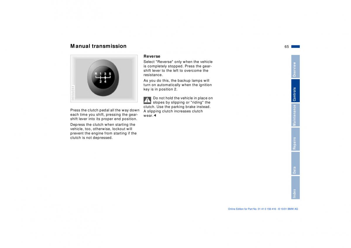 BMW X5 E53 owners manual / page 65