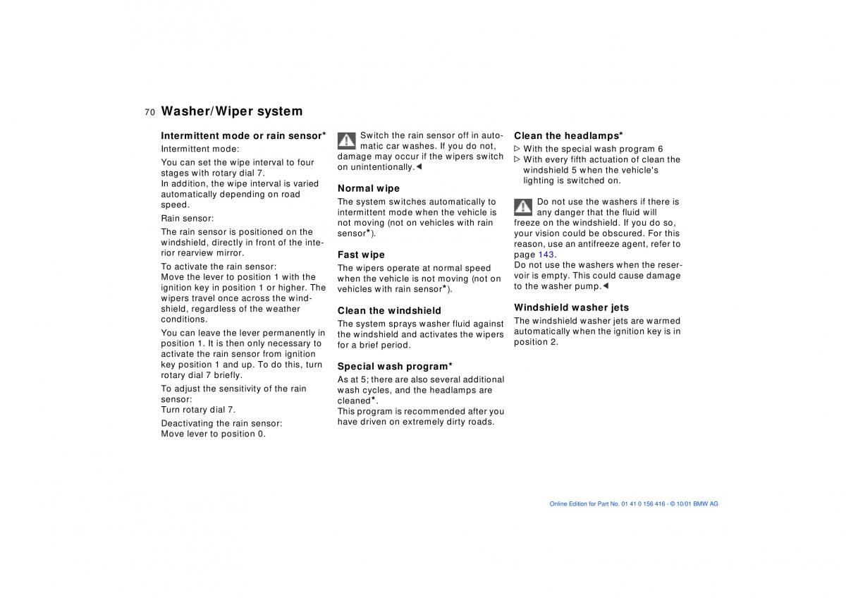 BMW X5 E53 owners manual / page 70