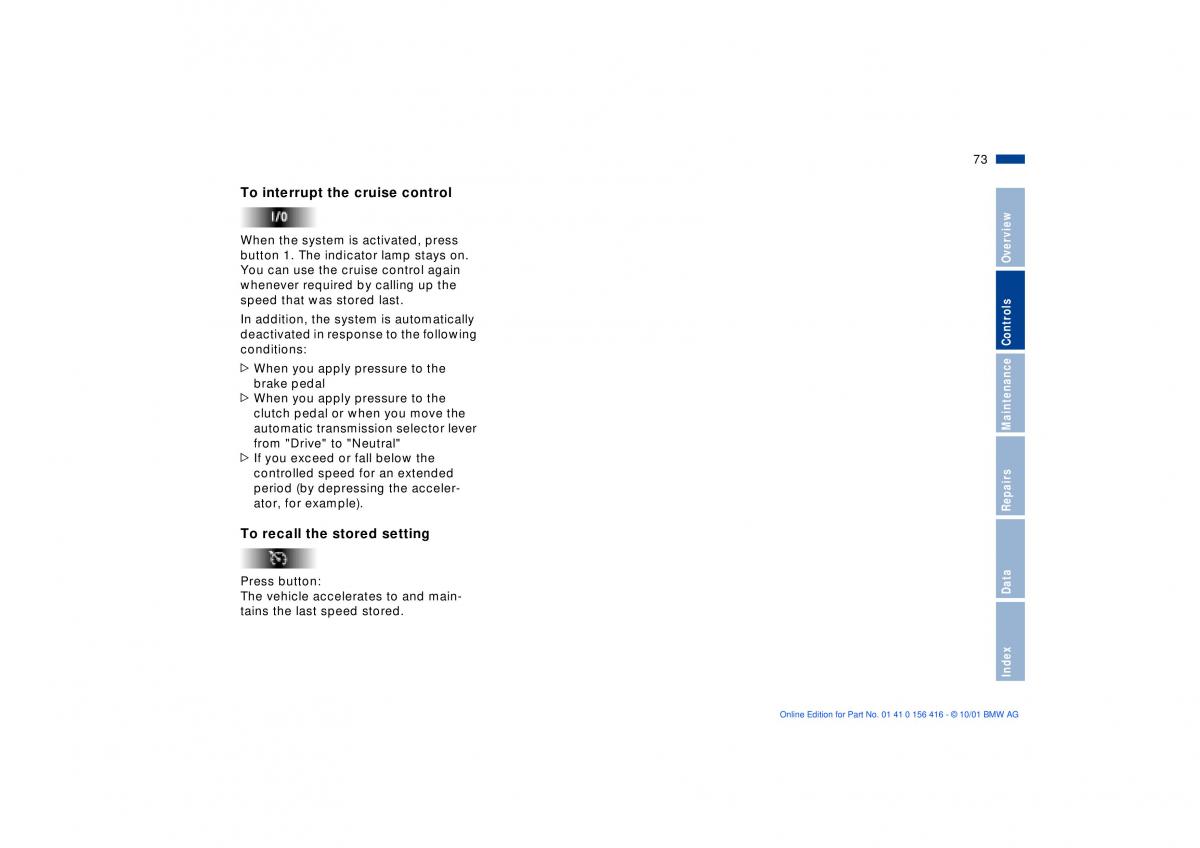 BMW X5 E53 owners manual / page 73