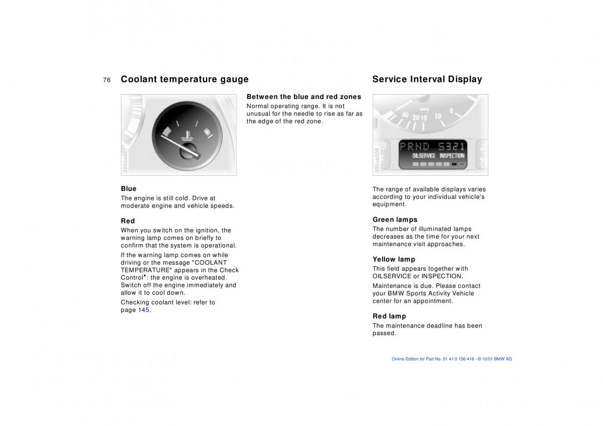 BMW X5 E53 owners manual / page 76