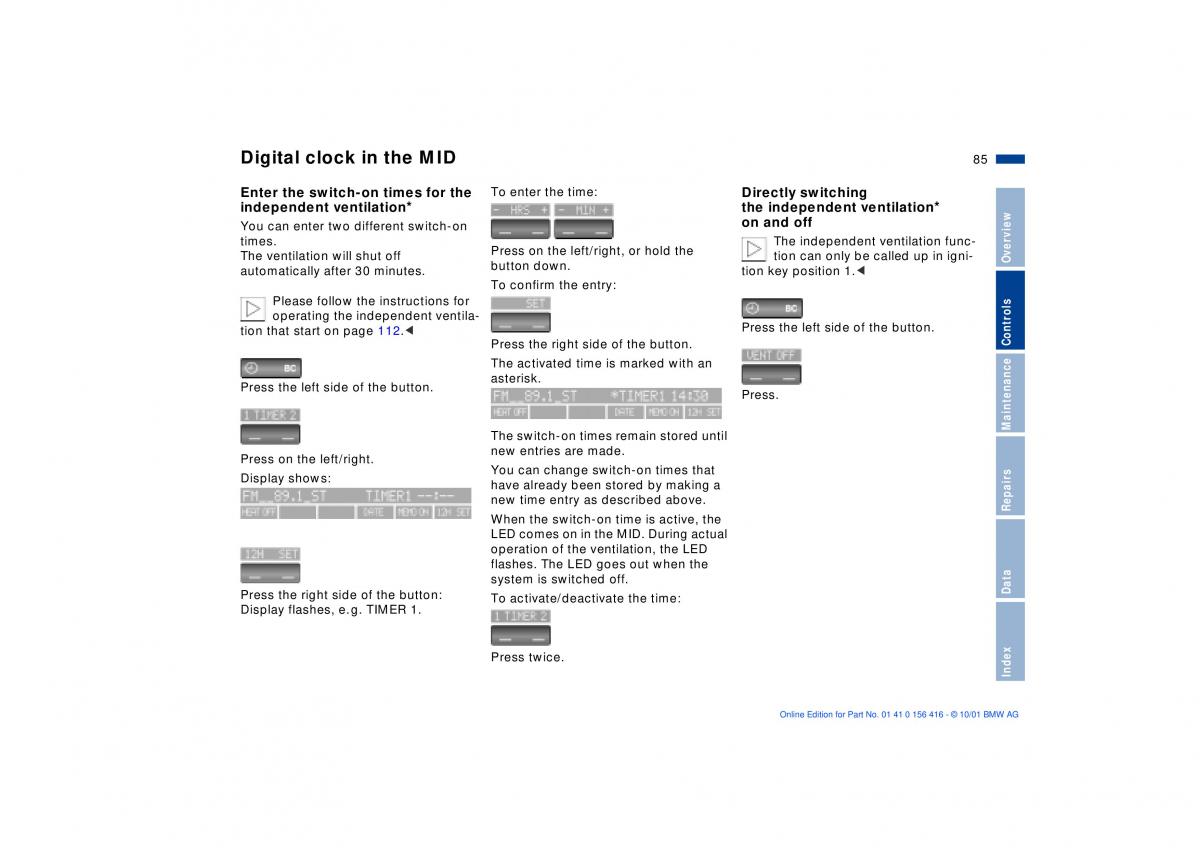 BMW X5 E53 owners manual / page 85