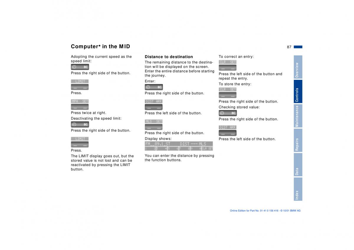 BMW X5 E53 owners manual / page 87