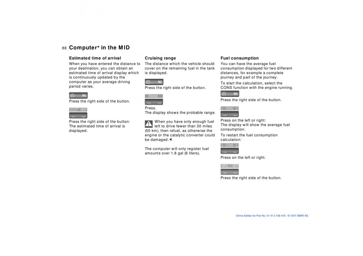 BMW X5 E53 owners manual / page 88