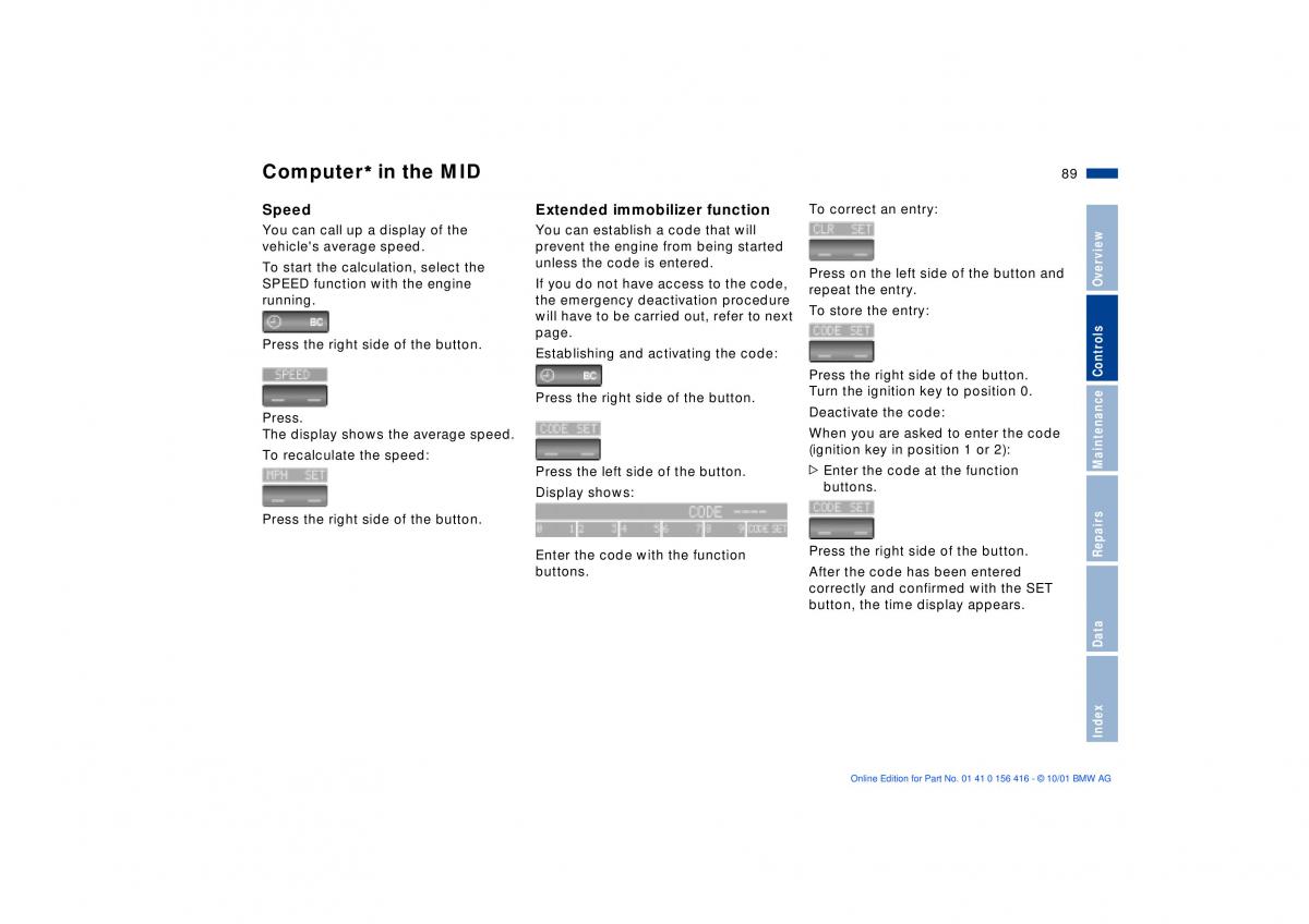 BMW X5 E53 owners manual / page 89