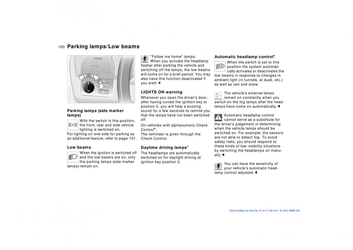 BMW X5 E53 owners manual / page 100