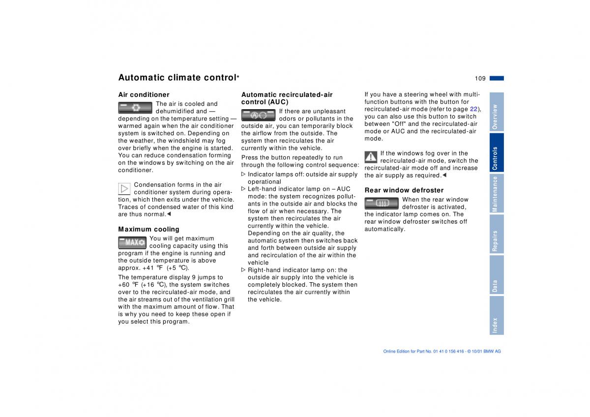 BMW X5 E53 owners manual / page 109