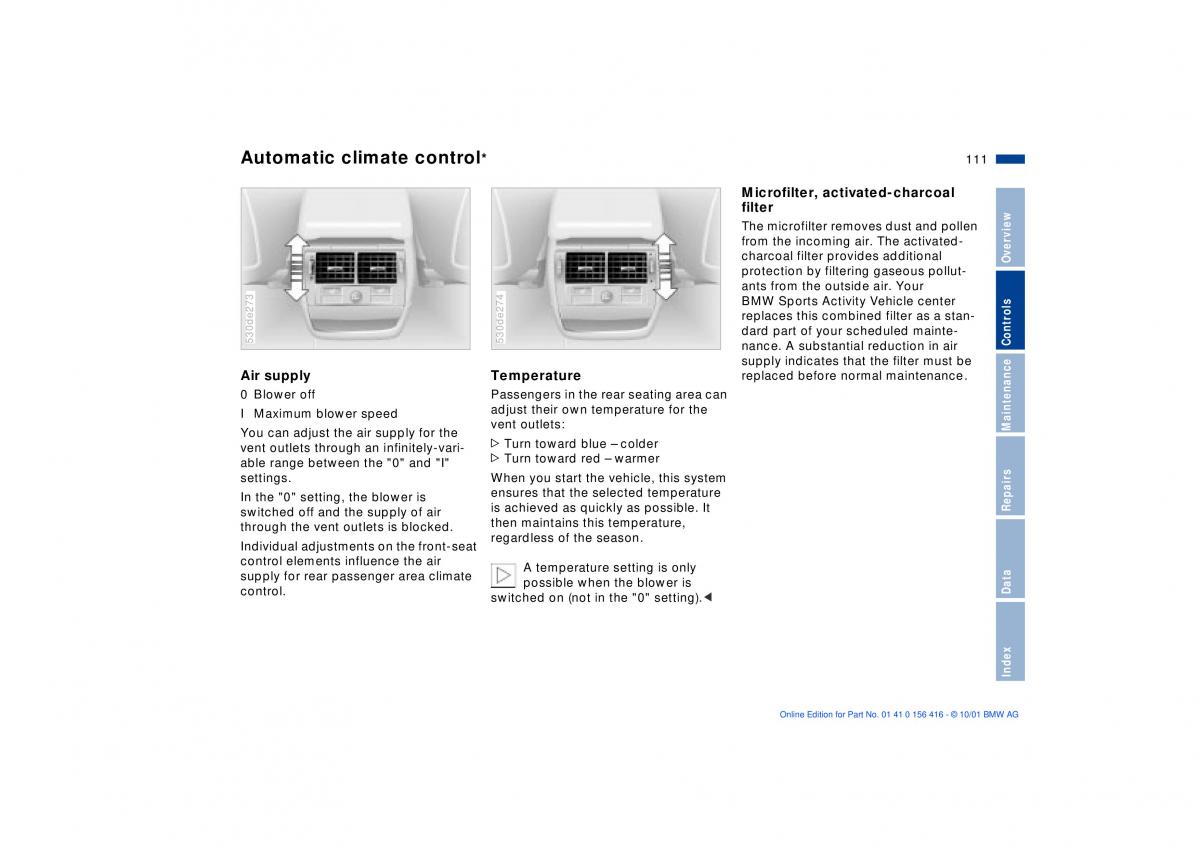 BMW X5 E53 owners manual / page 111