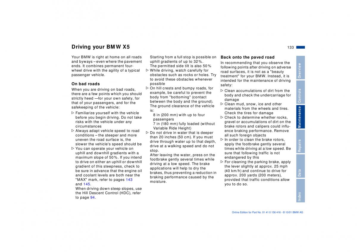 BMW X5 E53 owners manual / page 133