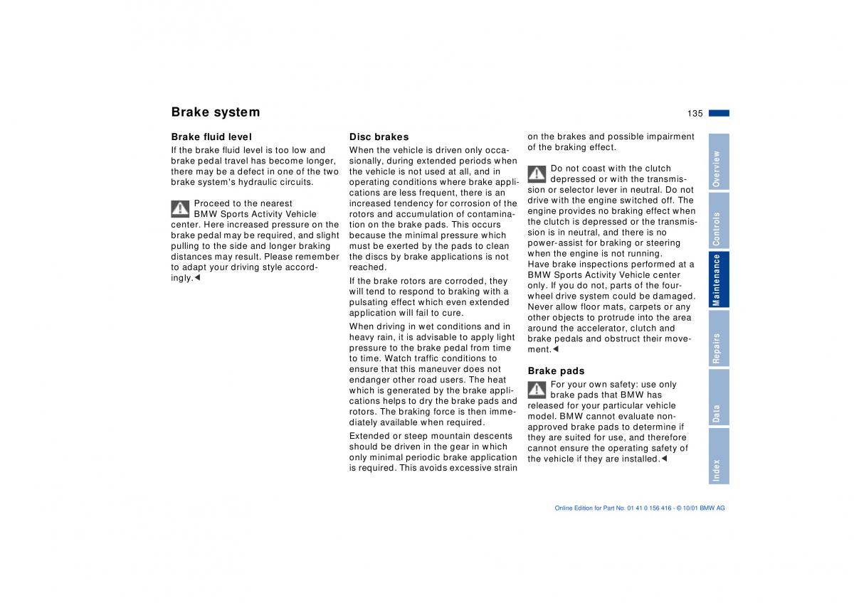 BMW X5 E53 owners manual / page 135