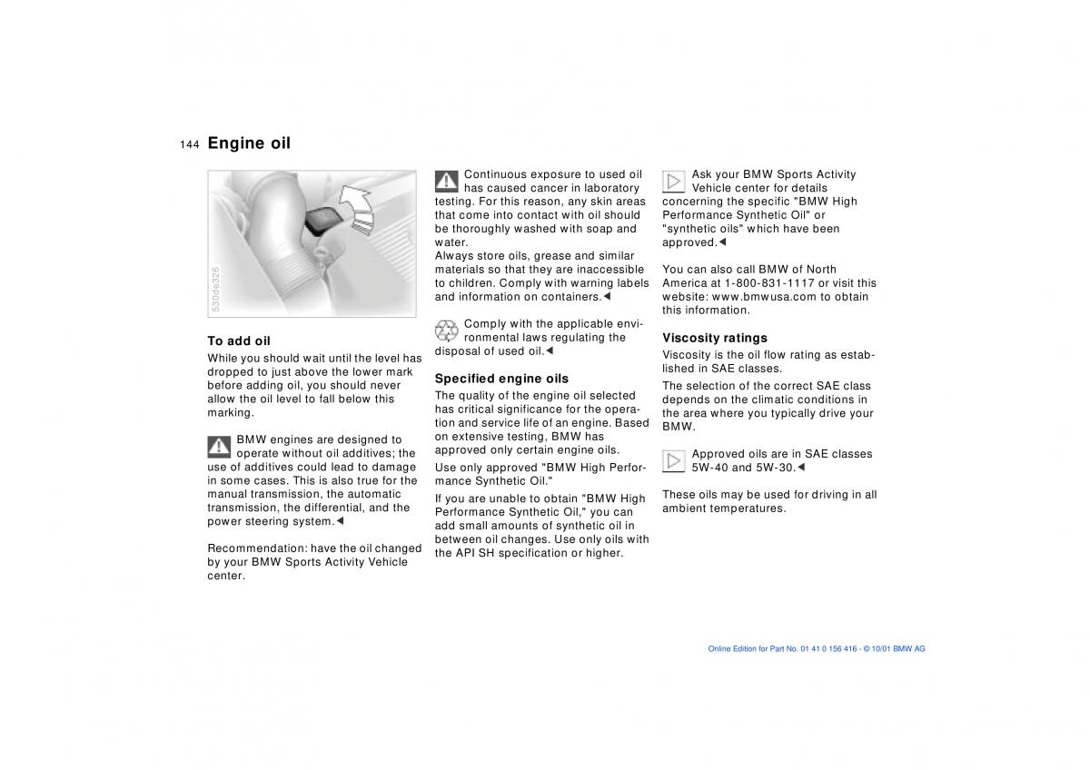 BMW X5 E53 owners manual / page 144