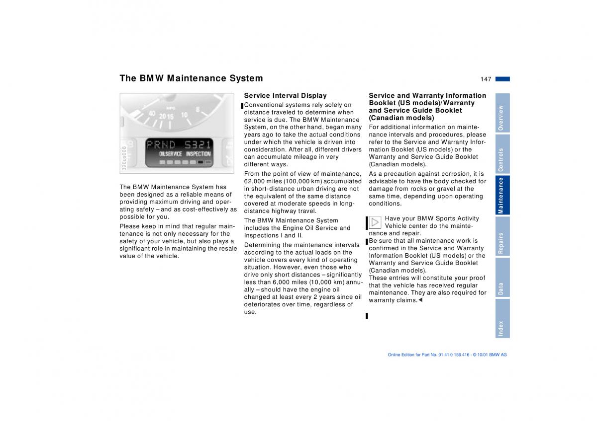 BMW X5 E53 owners manual / page 147