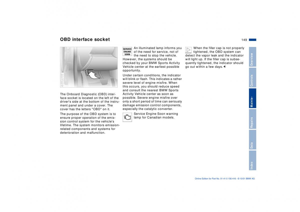 BMW X5 E53 owners manual / page 149