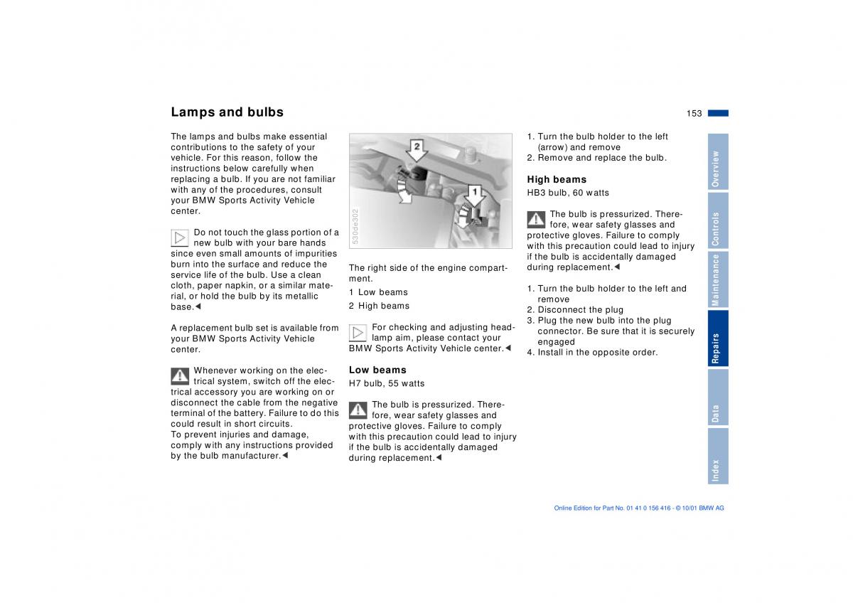 BMW X5 E53 owners manual / page 153