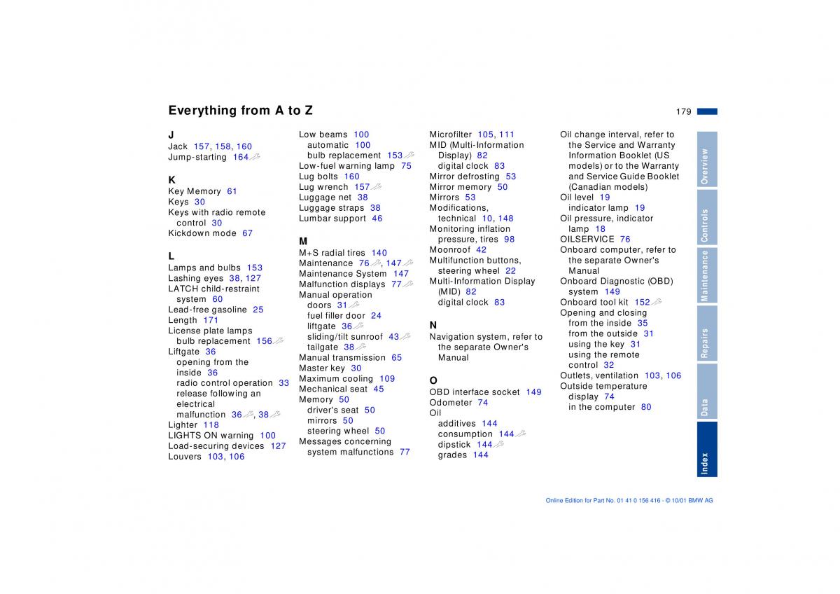 BMW X5 E53 owners manual / page 179