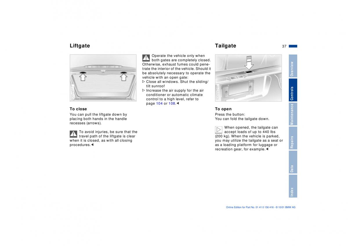 BMW X5 E53 owners manual / page 37