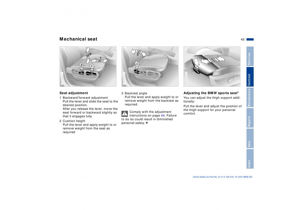 BMW X5 E53 owners manual / page 45