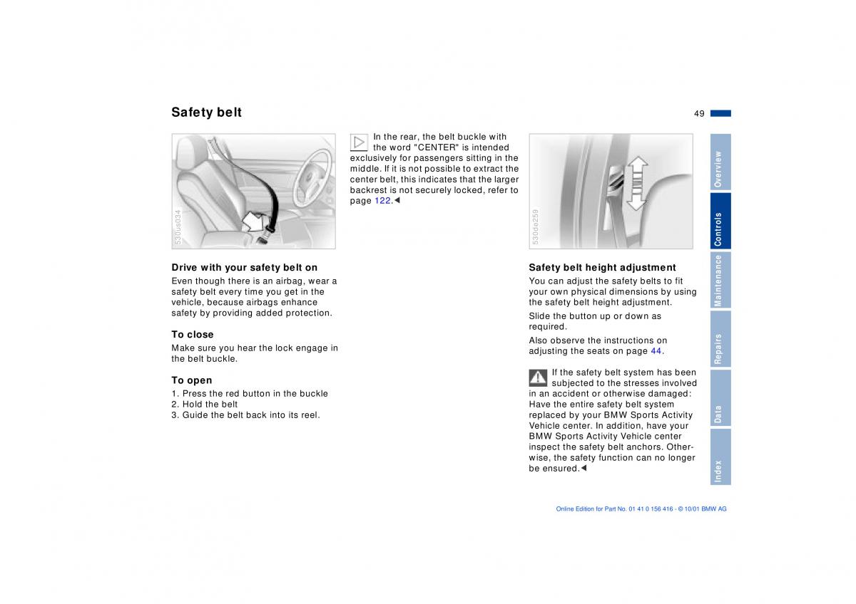 BMW X5 E53 owners manual / page 49