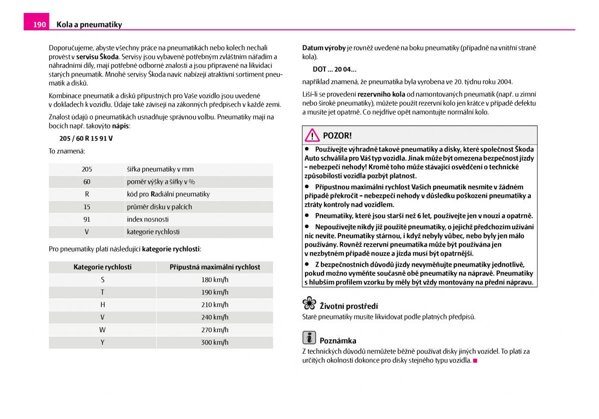 Skoda Superb I 1 navod k obsludze / page 191