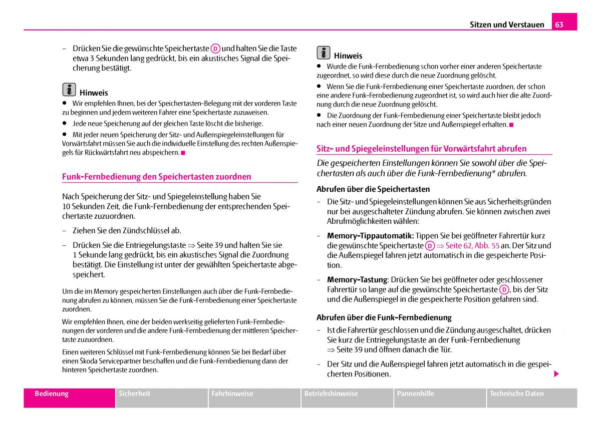 Skoda Superb I 1 Handbuch / page 64