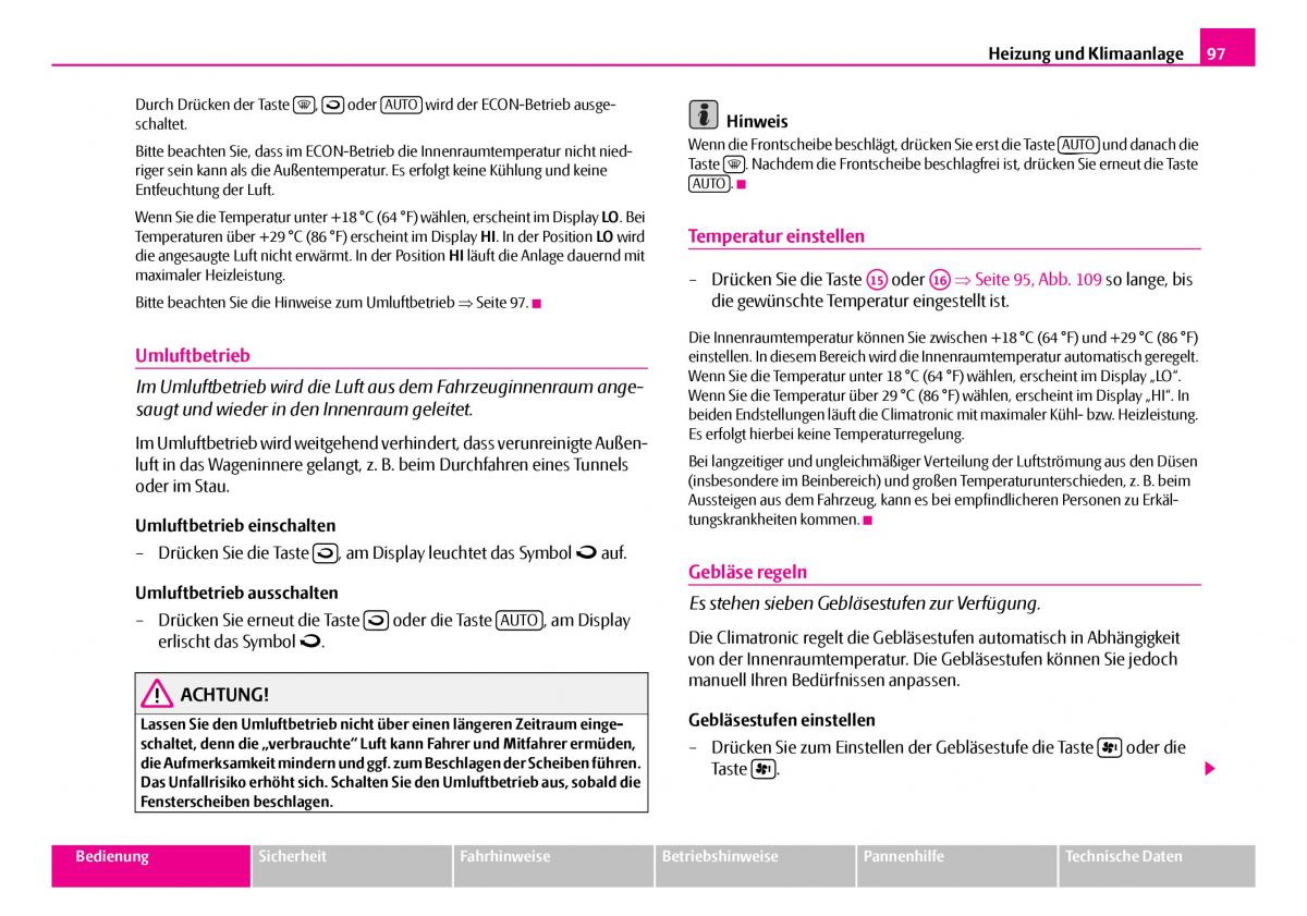 Skoda Superb I 1 Handbuch / page 98