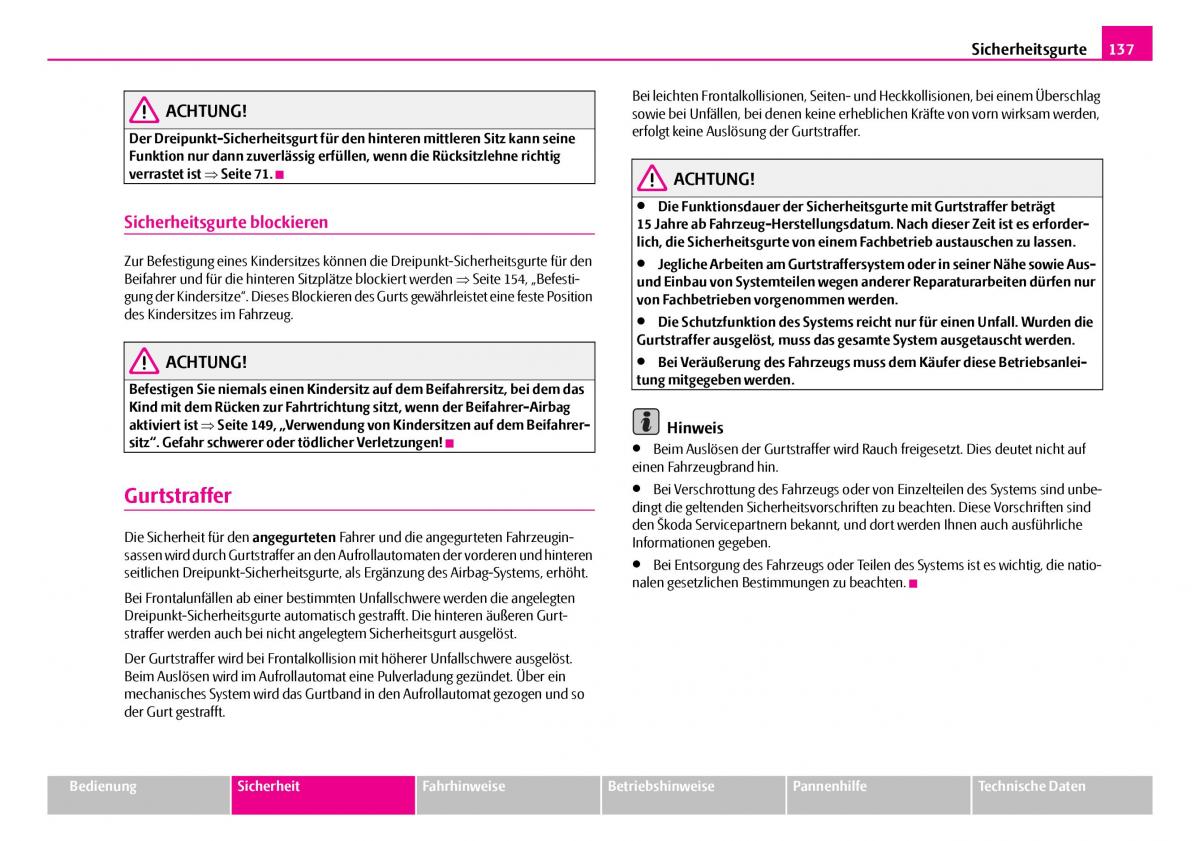 Skoda Superb I 1 Handbuch / page 138