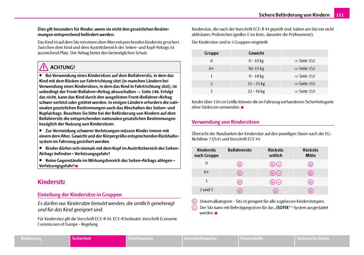 Skoda Superb I 1 Handbuch / page 152