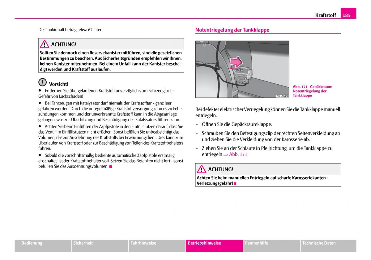 Skoda Superb I 1 Handbuch / page 186