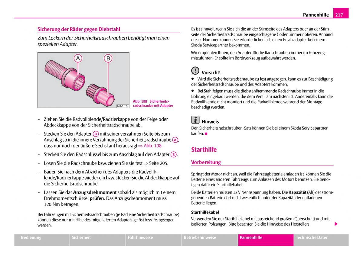 Skoda Superb I 1 Handbuch / page 218