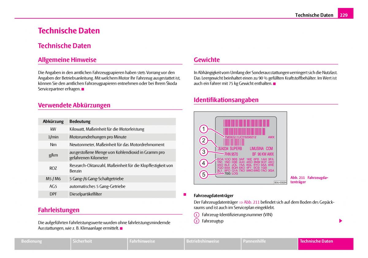 Skoda Superb I 1 Handbuch / page 230