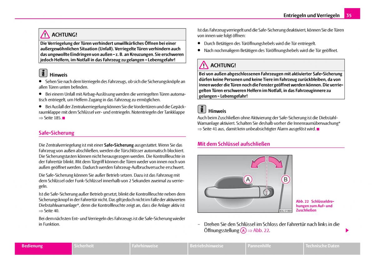 Skoda Superb I 1 Handbuch / page 36