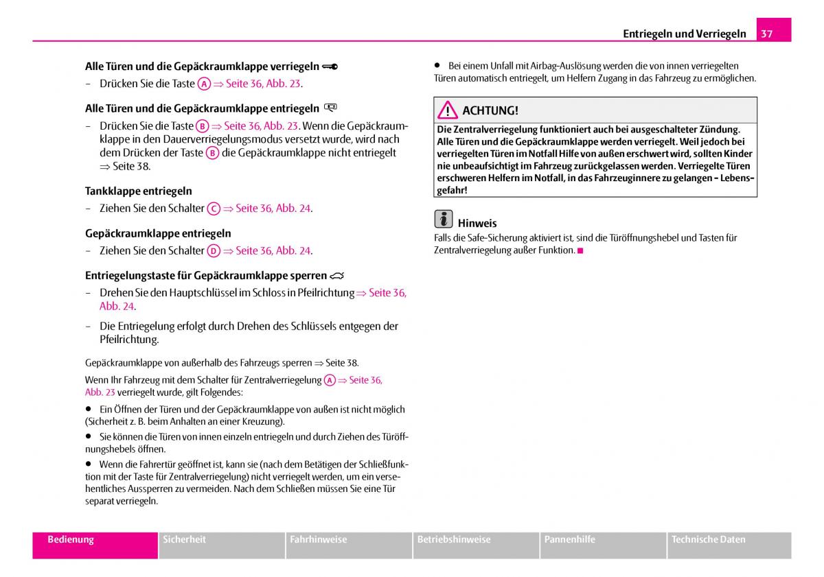 Skoda Superb I 1 Handbuch / page 38