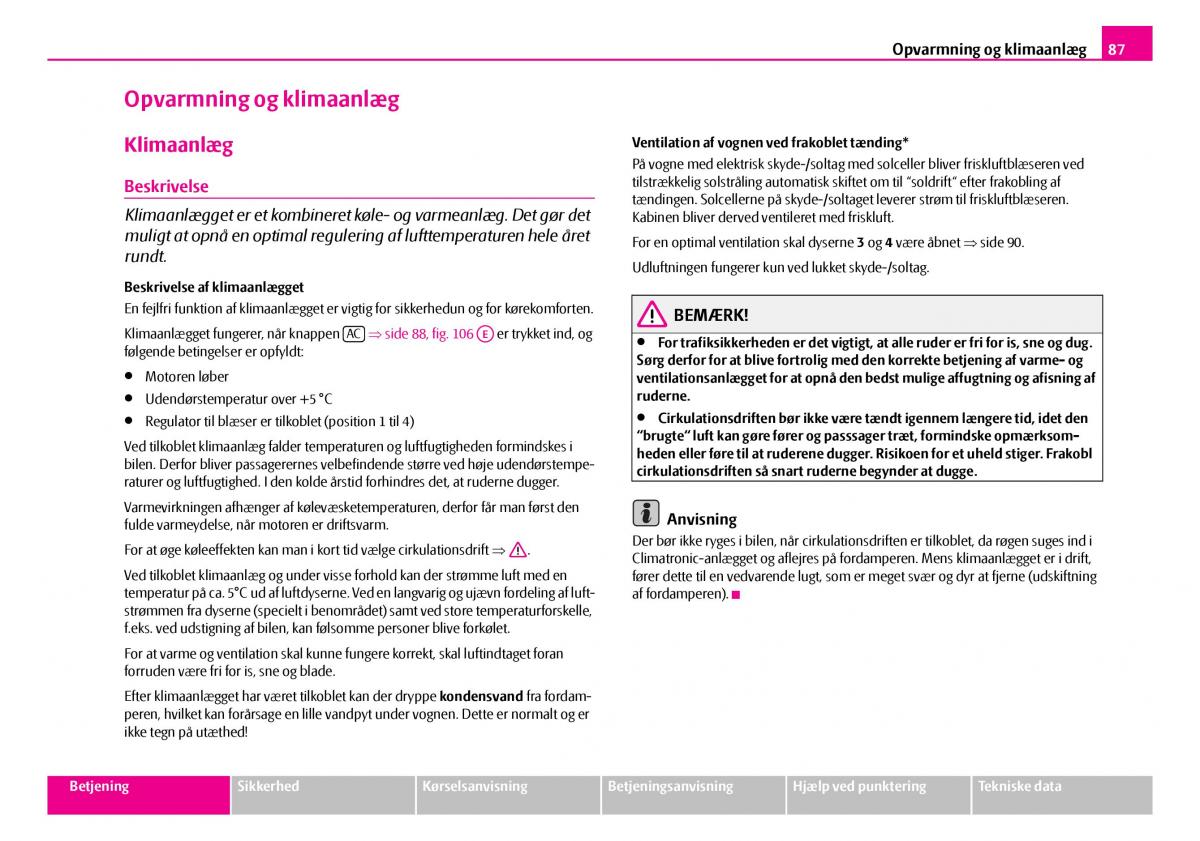 Skoda Superb I 1 Bilens instruktionsbog / page 88