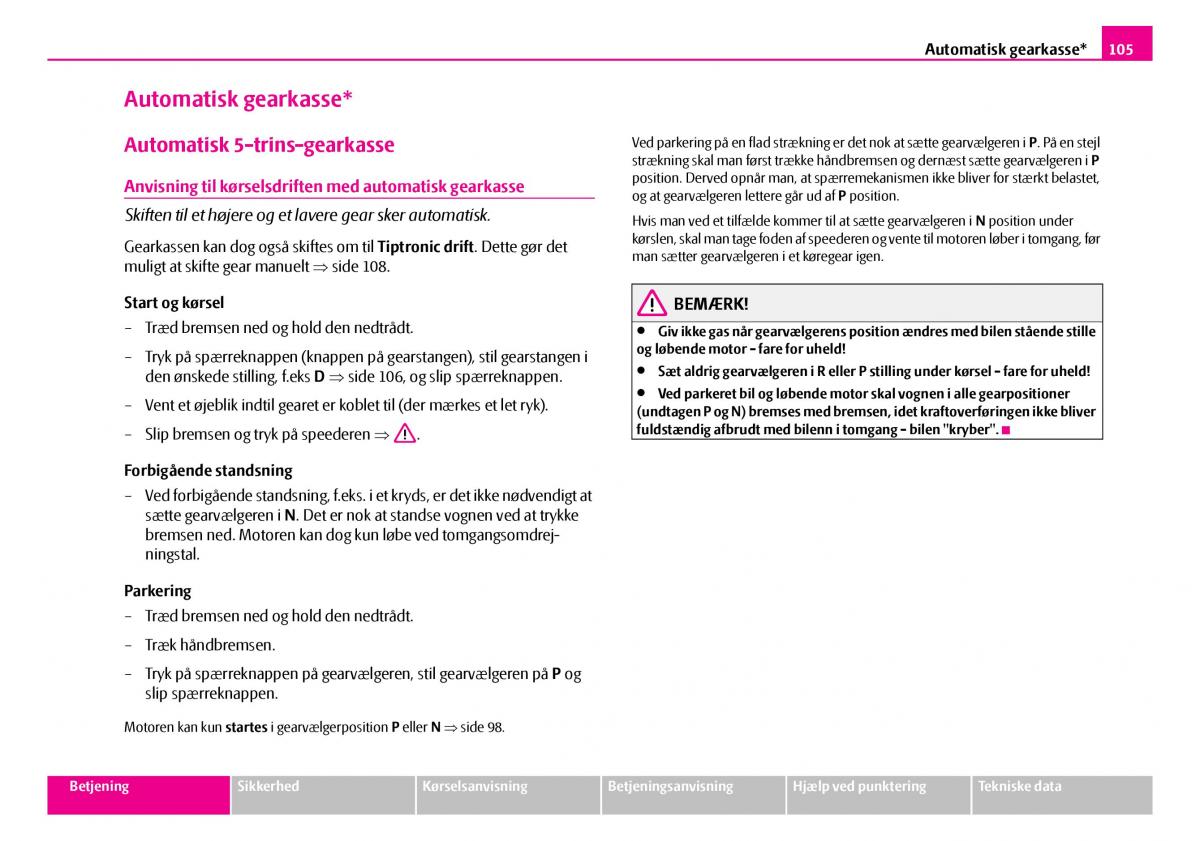 Skoda Superb I 1 Bilens instruktionsbog / page 106