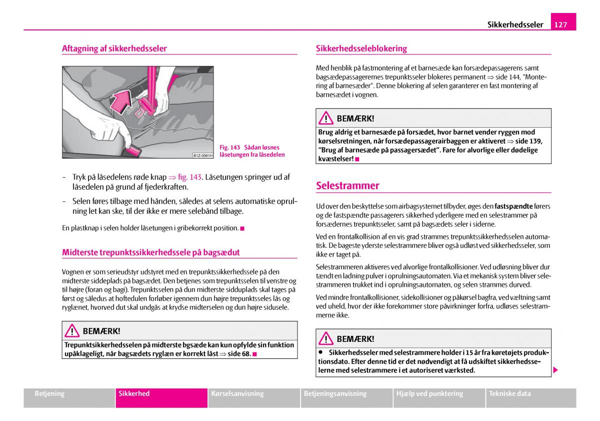 Skoda Superb I 1 Bilens instruktionsbog / page 128