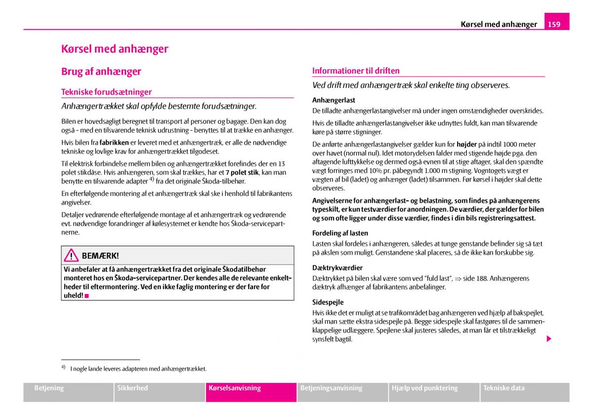 Skoda Superb I 1 Bilens instruktionsbog / page 160