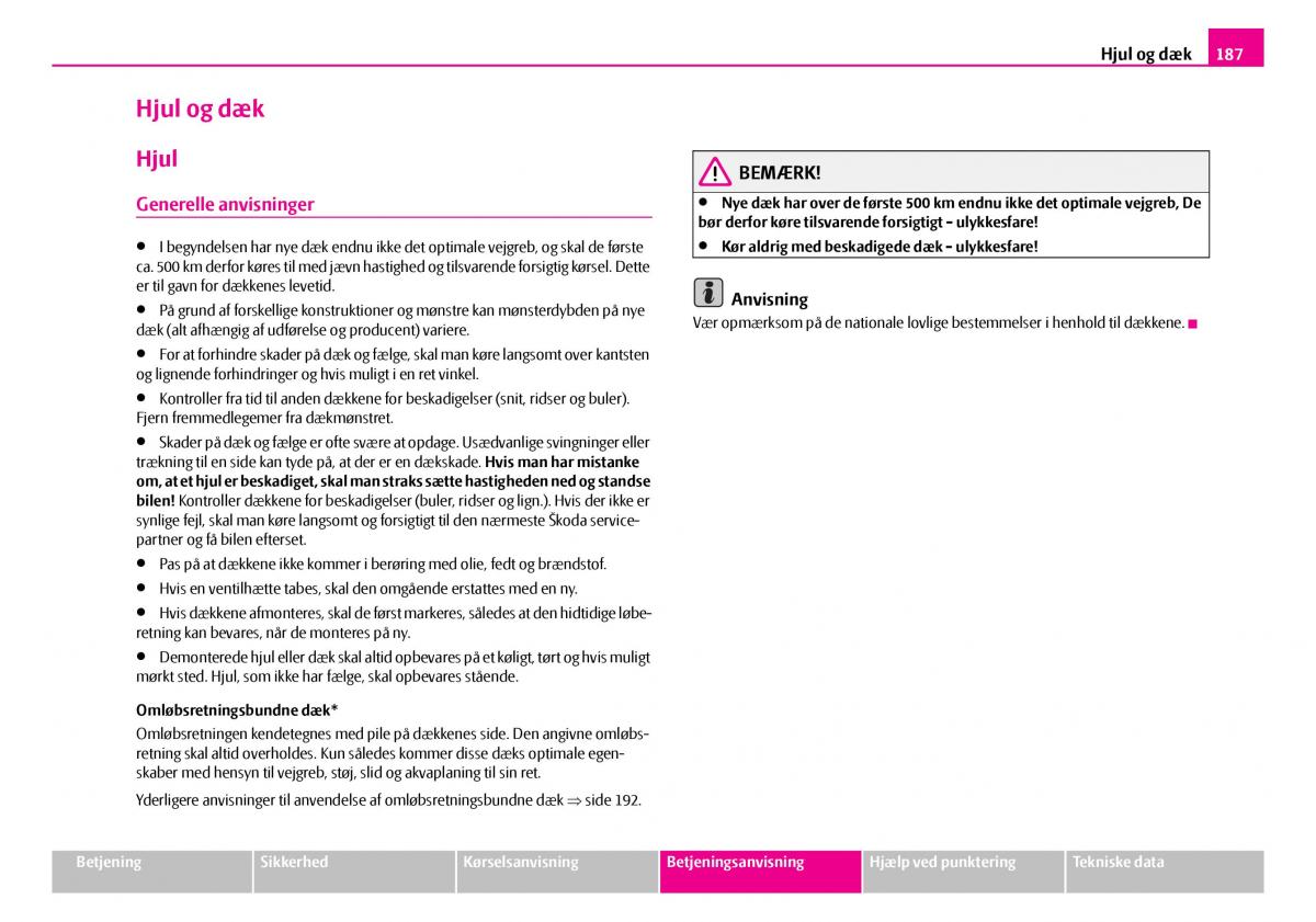 Skoda Superb I 1 Bilens instruktionsbog / page 188