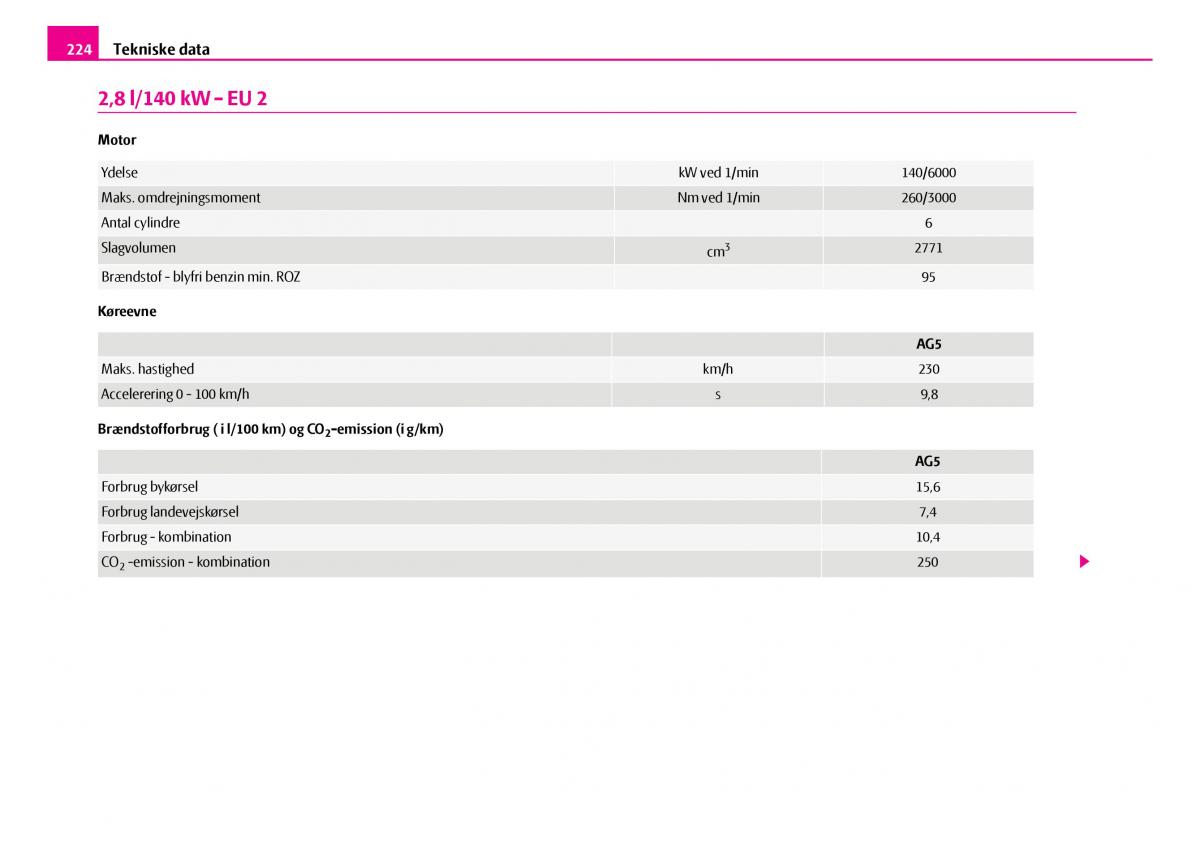 Skoda Superb I 1 Bilens instruktionsbog / page 225